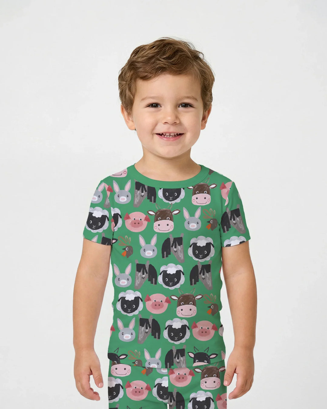 Farm Friends Family Matching Bamboo Two Piece Short Sleeve Pajama Set