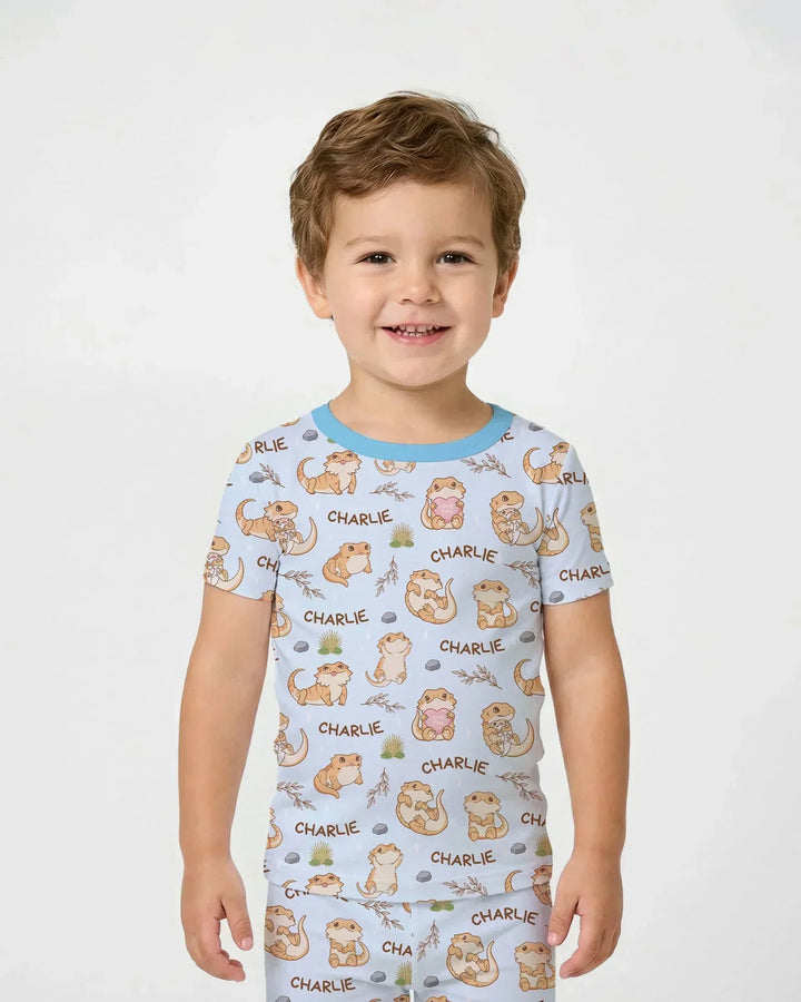 Custom Name Clueless Beardie Bamboo Two Piece Short Sleeve Pajama Set