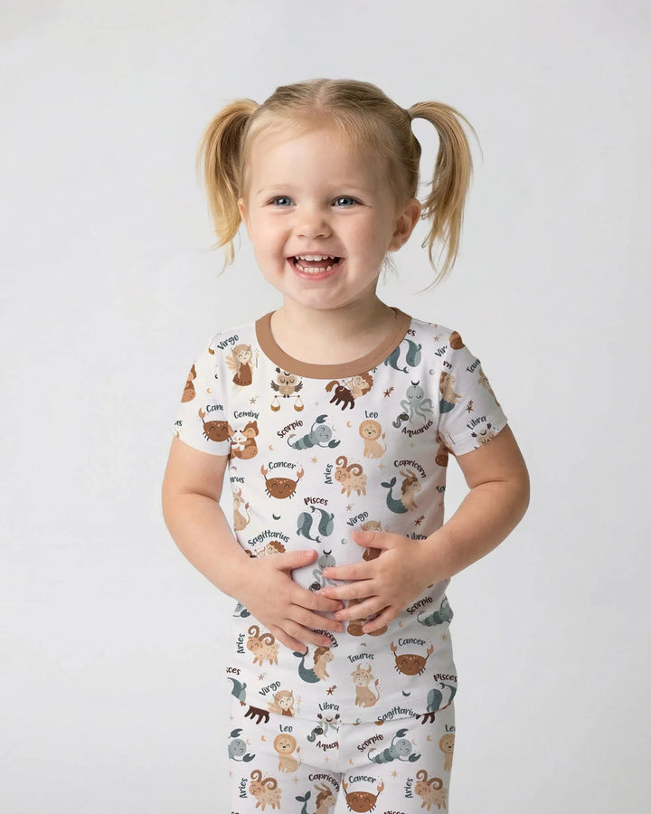 Cute Kids Horoscope Bamboo Two Piece Short Sleeve Pajama Set