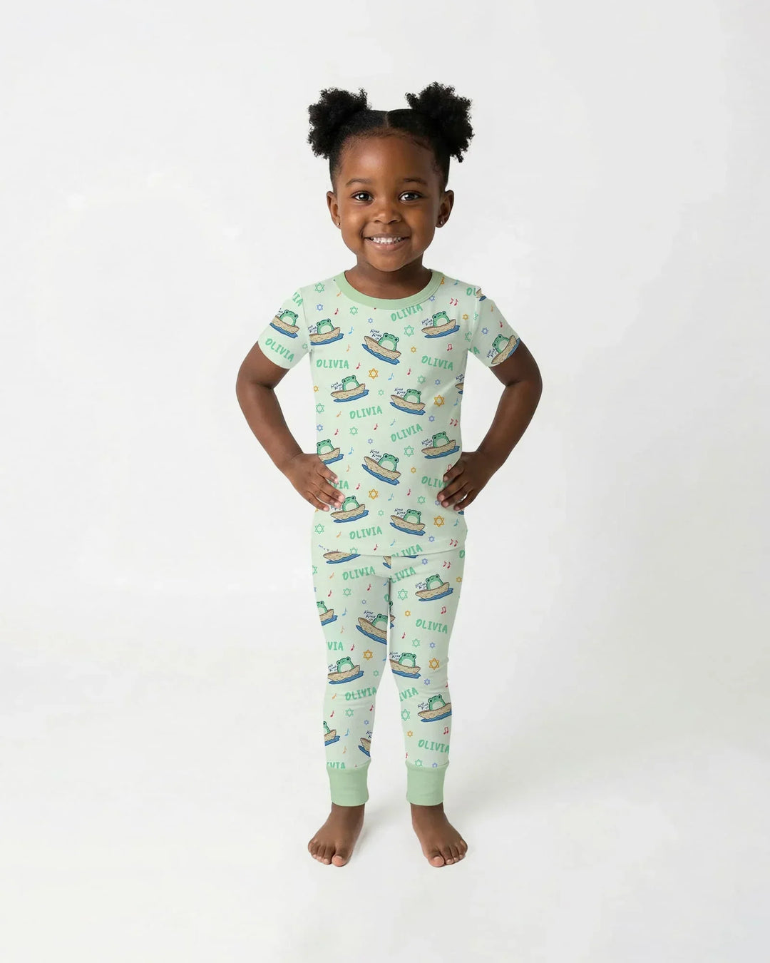 Frogs Here, Frogs There Passover Custom Name Bamboo Two Piece Short Sleeve Pajama Set
