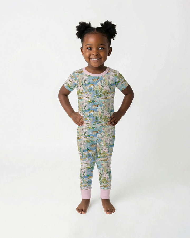 Watercolor Mallard Duck Bamboo Two Piece Short Sleeve Pajama Set