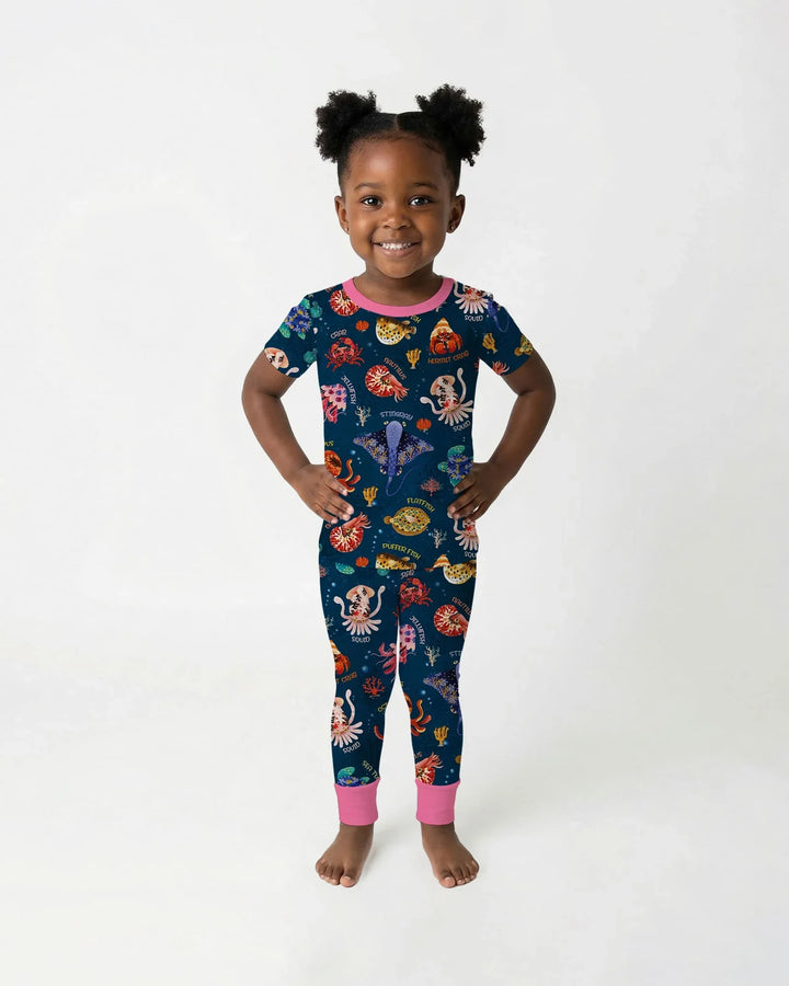 Deep Blue Wonders Bamboo Two Piece Short Sleeve Pajama Set