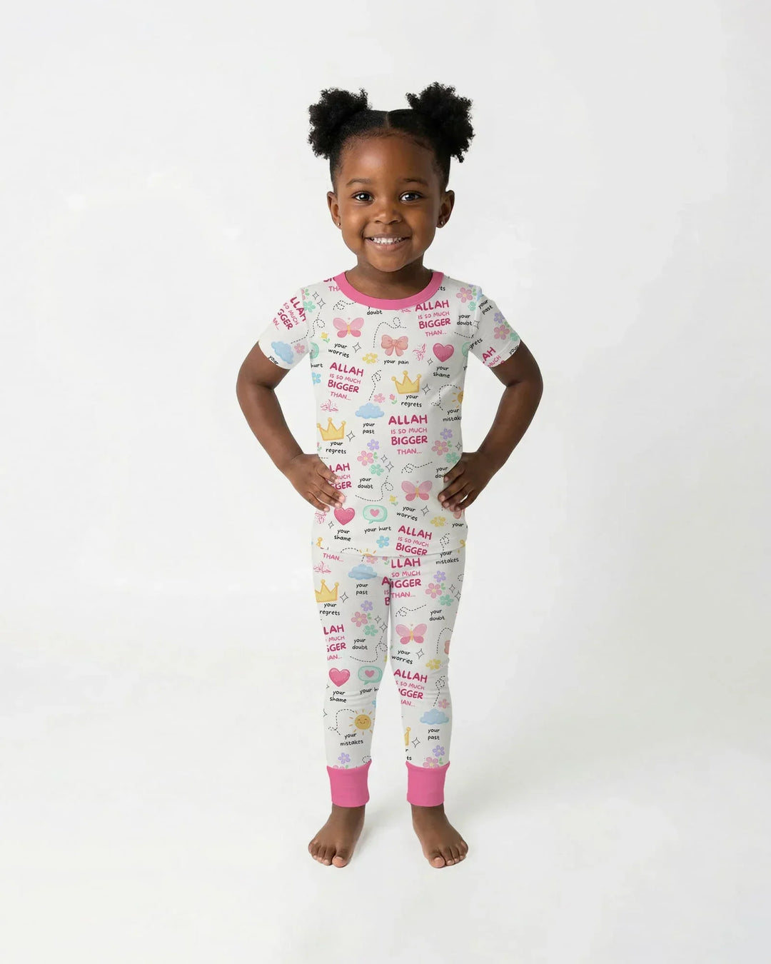 "Allah Is So Much Bigger Than..." Family Matching Bamboo Two Piece Short Sleeve Pajama Set