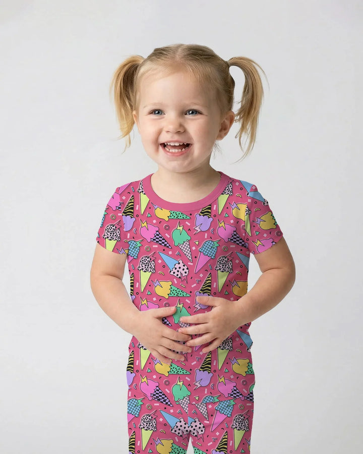 Summer Retro Ice Creams Family Matching Bamboo Two Piece Short Sleeve Pajama Set