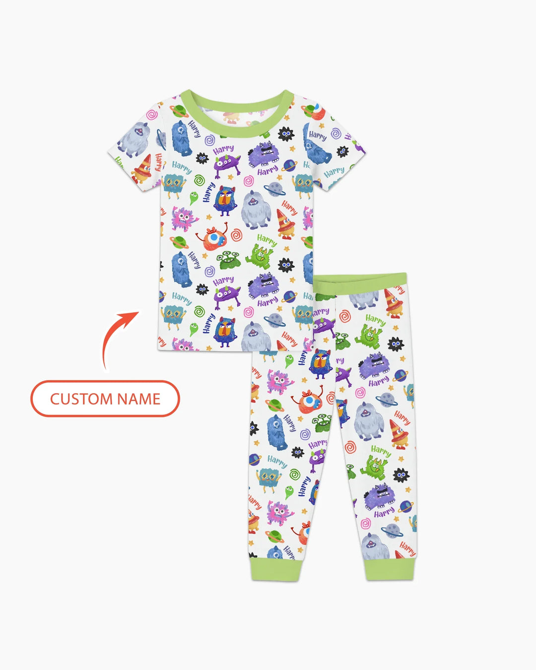 Monster Mash Crew Custom Name Bamboo Two Piece Short Sleeve Pajama Set