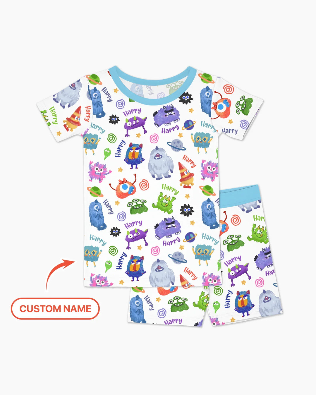 Monster Mash Crew Custom Name Bamboo Two Piece Short Sleeve Shorts Pajama Set