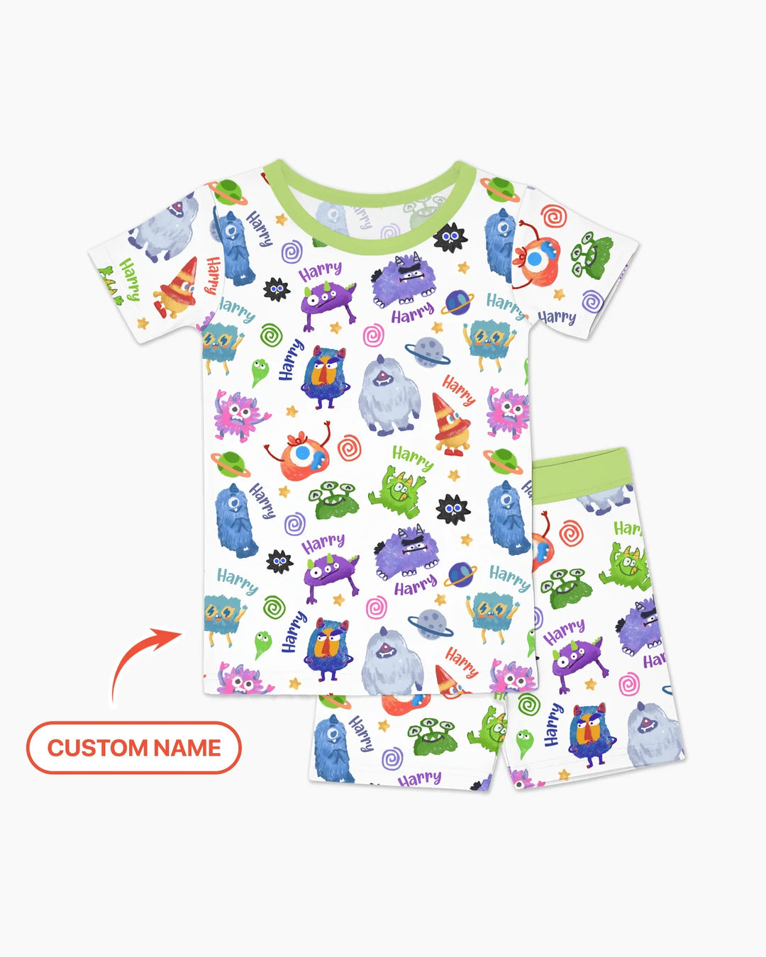 Monster Mash Crew Custom Name Bamboo Two Piece Short Sleeve Shorts Pajama Set