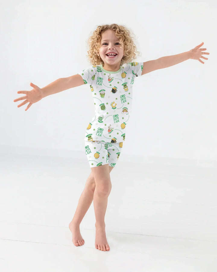 St Patrick's Day God Says I Am Bamboo Two Piece Short Sleeve Shorts Pajama Set