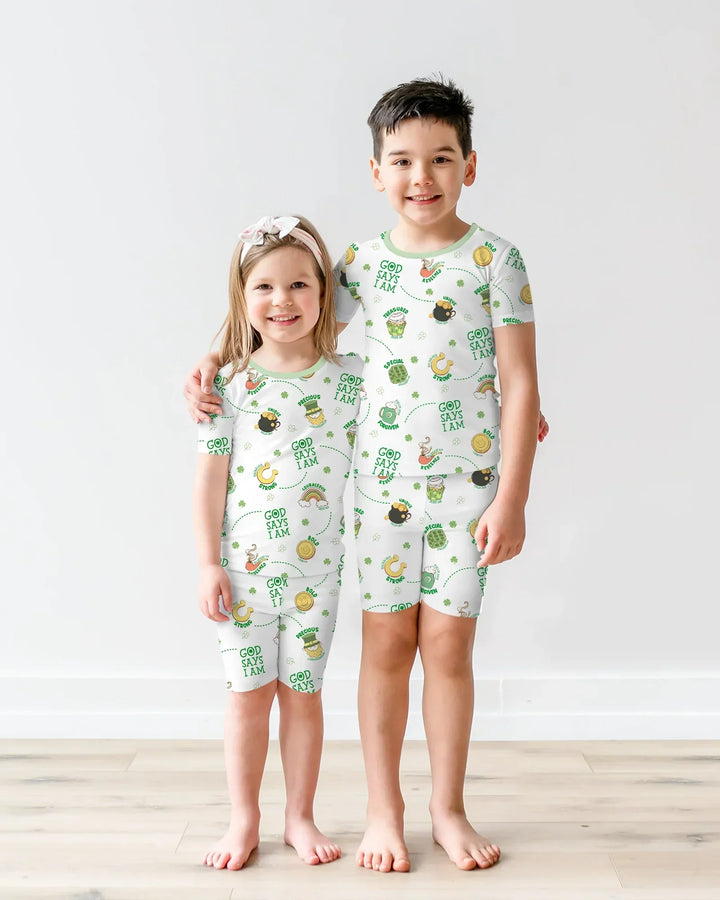 St Patrick's Day God Says I Am Bamboo Two Piece Short Sleeve Shorts Pajama Set