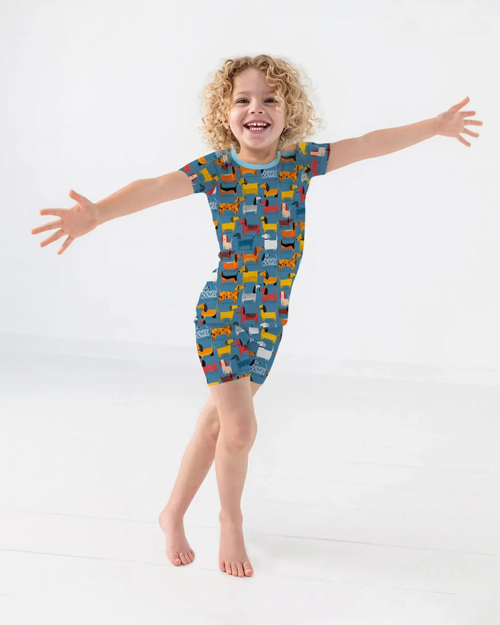 Whimsical Dachshund Bamboo Two Piece Short Sleeve Shorts Pajama Set