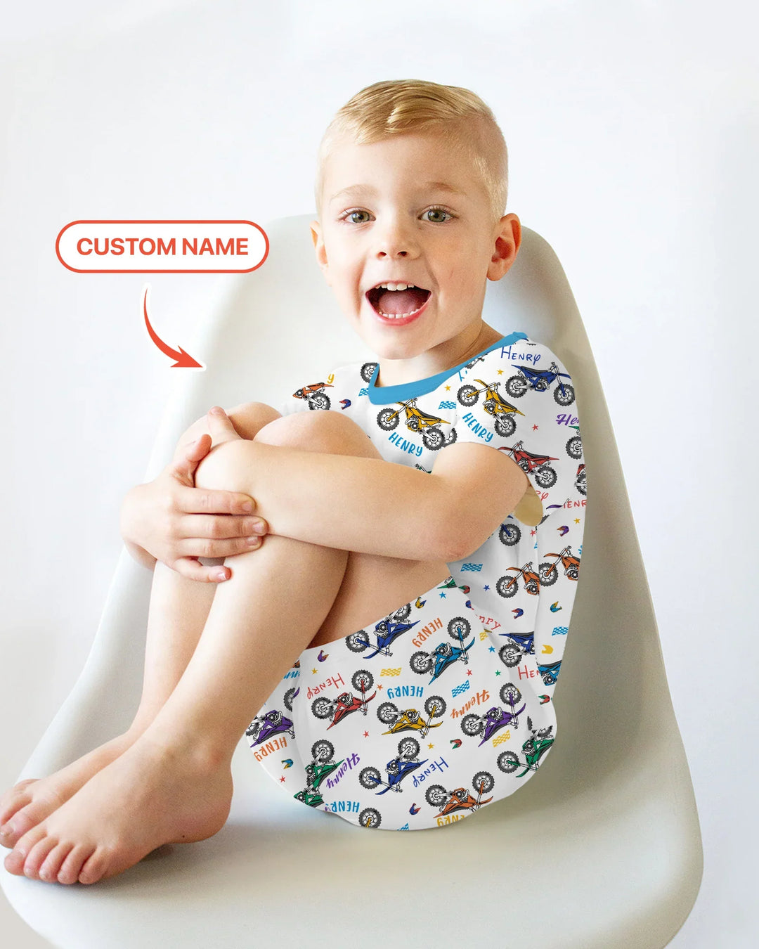 Dirt Track Dreamer Custom Name Daddy & Me Matching Bamboo Two Piece Short Sleeve Shorts Pajama Set