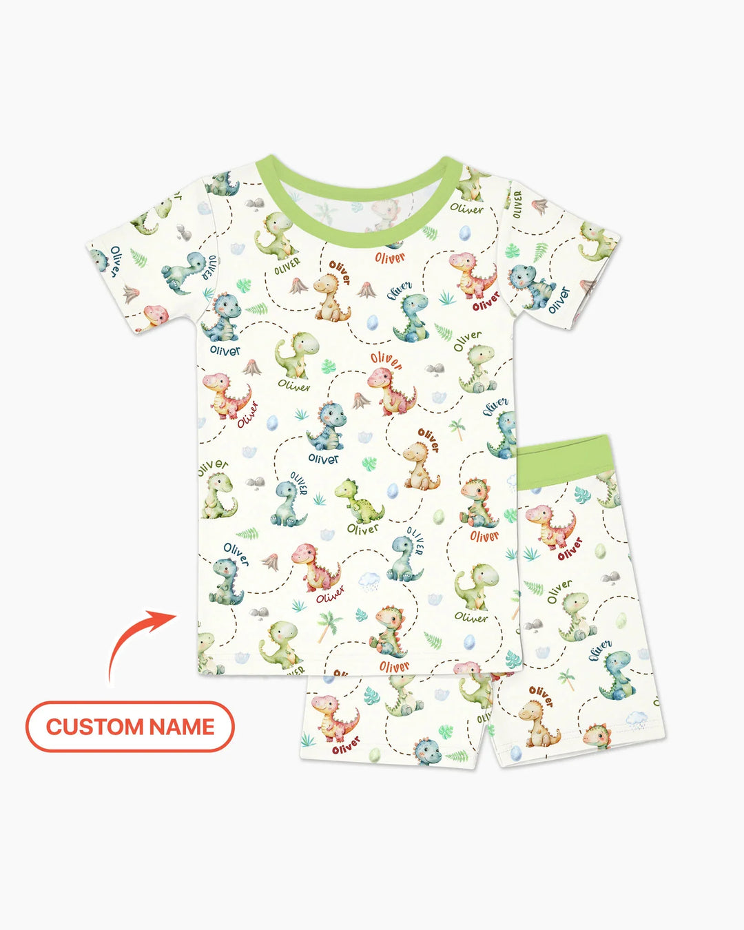 Personalized Dino Friends Bamboo Two Piece Short Sleeve Shorts Pajama Set
