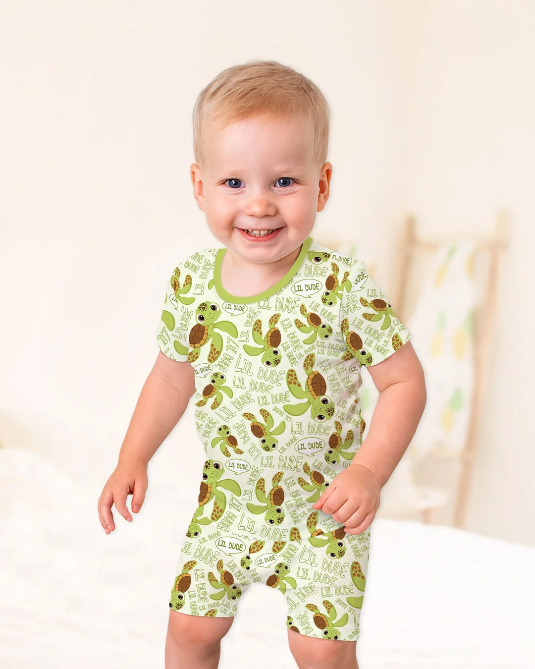 Father and Son Turtle Bamboo Two Piece Short Sleeve Shorts Pajama Set