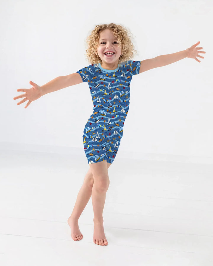 Blue Sail La Vie Family Matching Bamboo Two Piece Short Sleeve Shorts Pajama Set