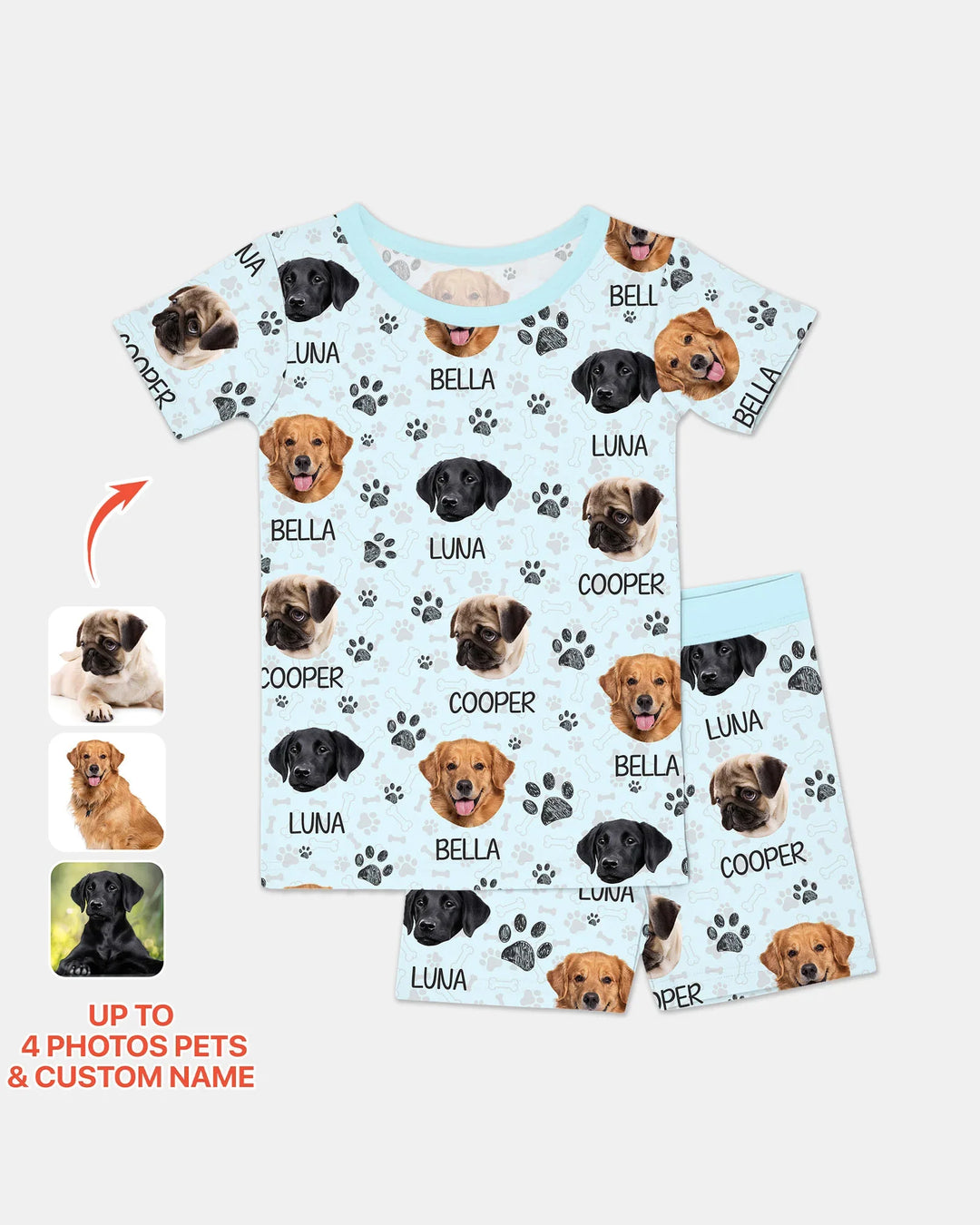 Custom Photo With Paw For Dog Lovers Bamboo Two Piece Short Sleeve Shorts Pajama Set