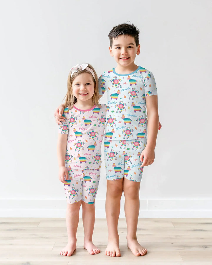 Custom Name Smash the Pinata Bamboo Two Piece Short Sleeve Shorts Pajama Set