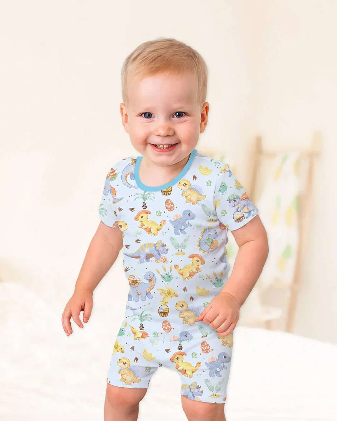 Dino Easter Bamboo Two Piece Short Sleeve Shorts Pajama Set