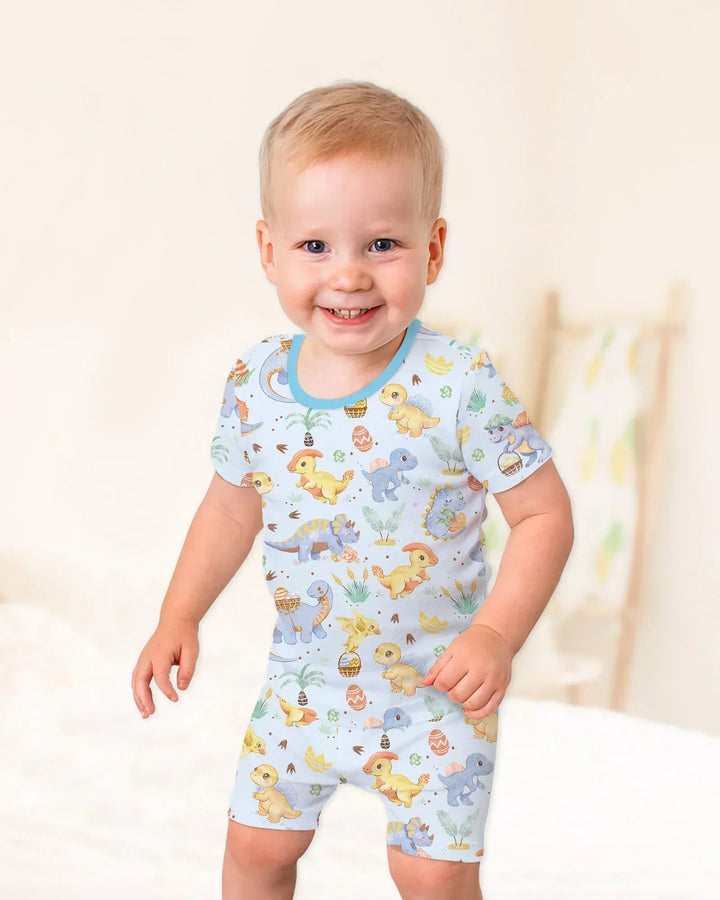 Dino Easter Bamboo Two Piece Short Sleeve Shorts Pajama Set