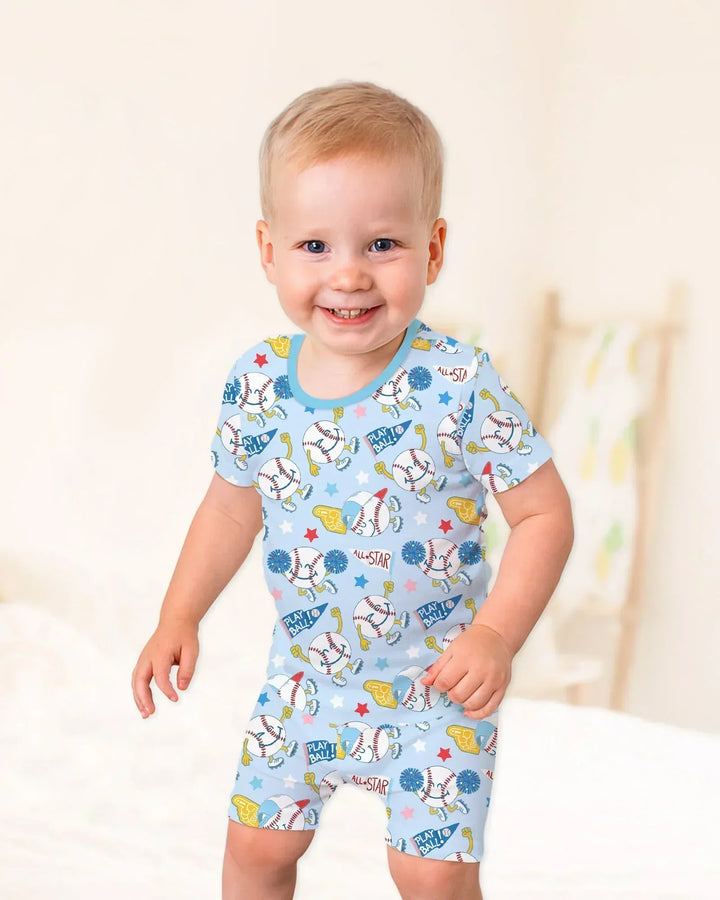 Baseball Crew Bamboo Two Piece Short Sleeve Shorts Pajama Set