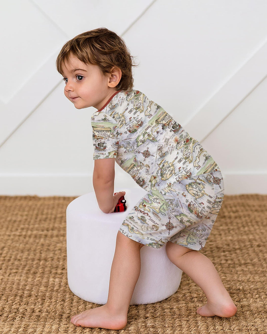 Pirate Treasure Map Daddy & Baby Matching Bamboo Two Piece Short Sleeve Shorts Pajama Set