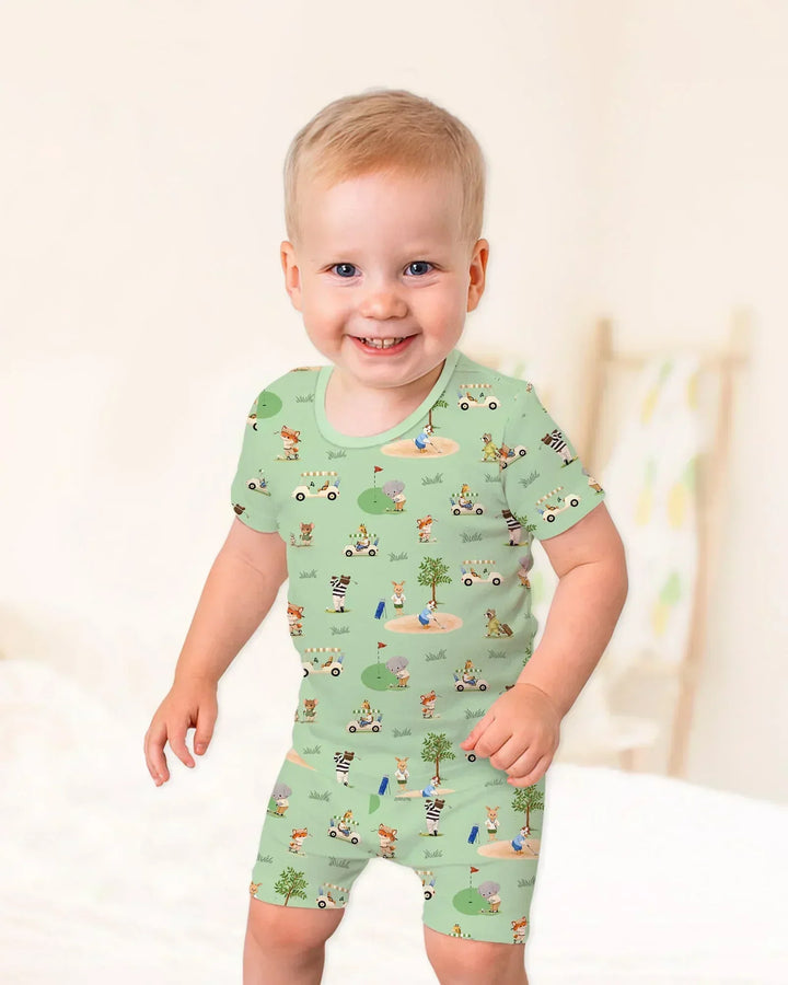 Let's Golf Bamboo Two Piece Short Sleeve Shorts Pajama Set