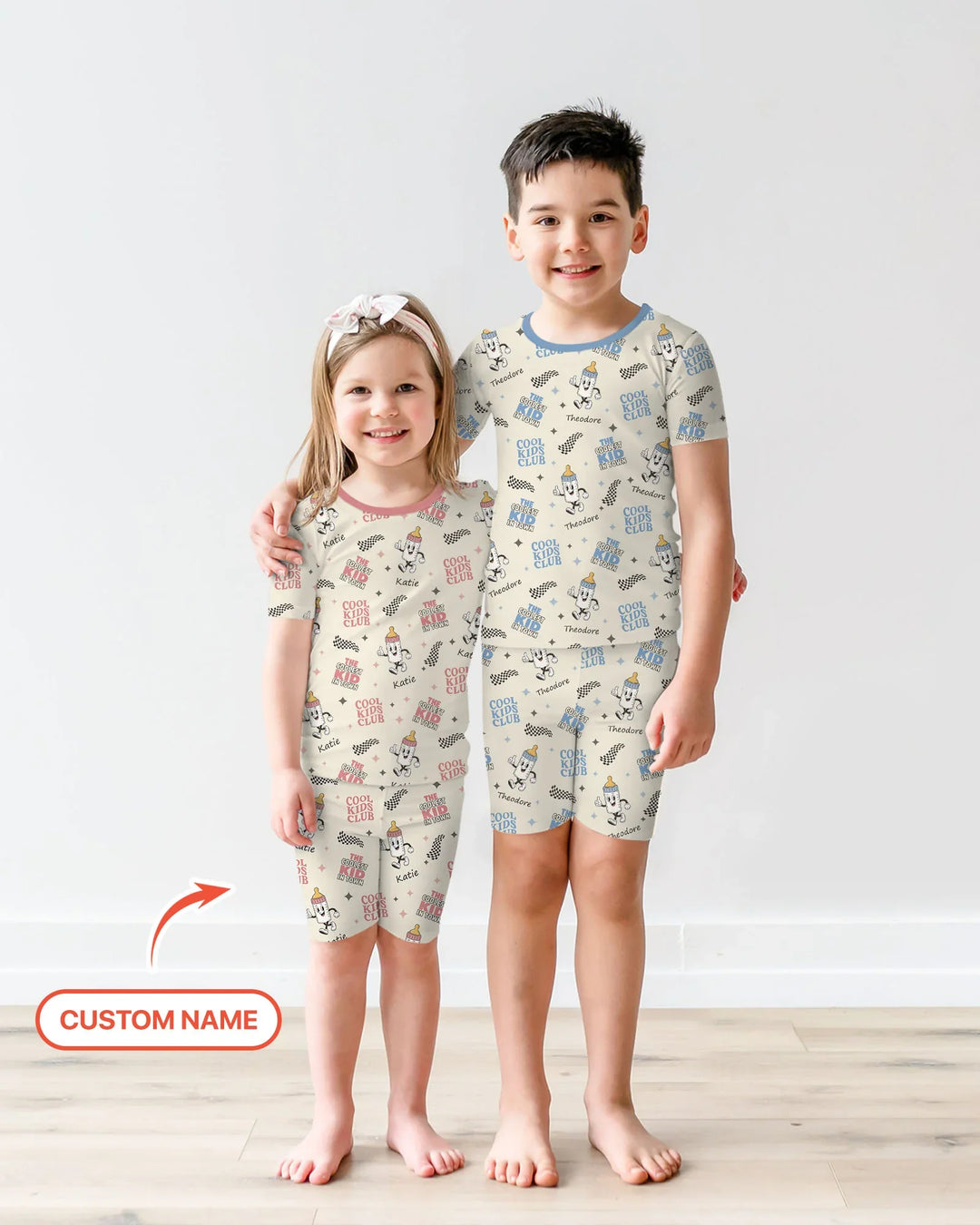 Custom Name Cool Club Daddy & Me Matching Bamboo Two Piece Short Sleeve Shorts Pajama Set