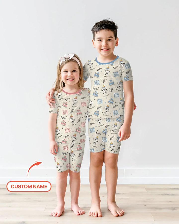 Custom Name Cool Club Daddy & Me Matching Bamboo Two Piece Short Sleeve Shorts Pajama Set