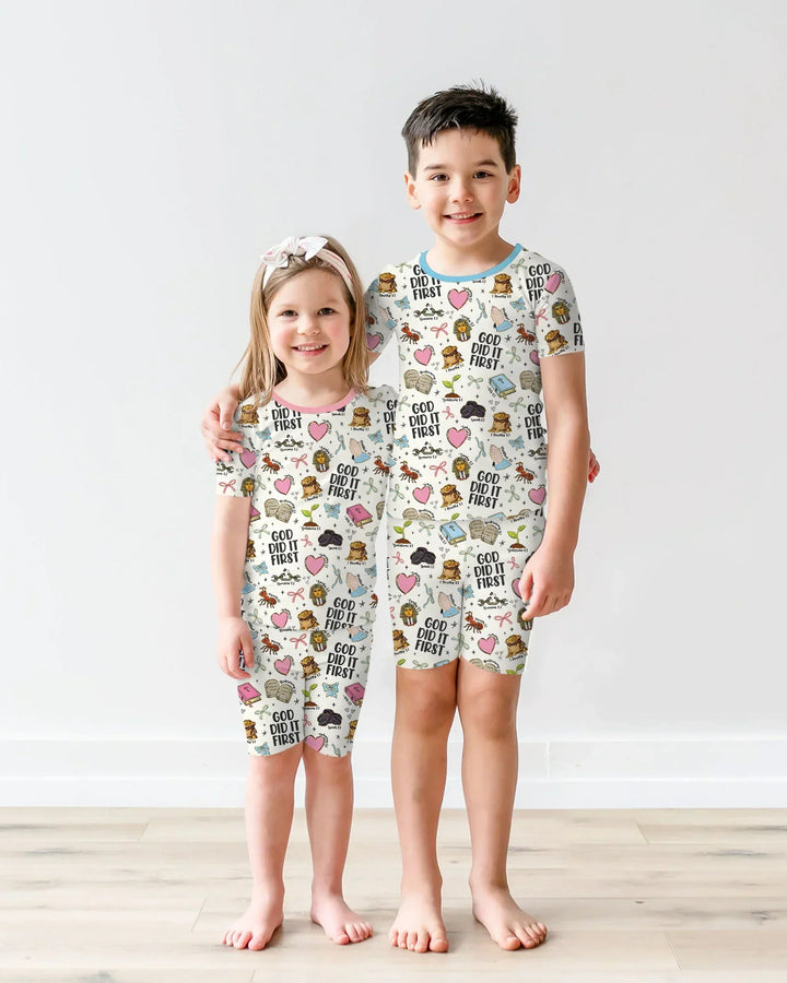 God Did It First Bamboo Two Piece Short Sleeve Shorts Pajama Set