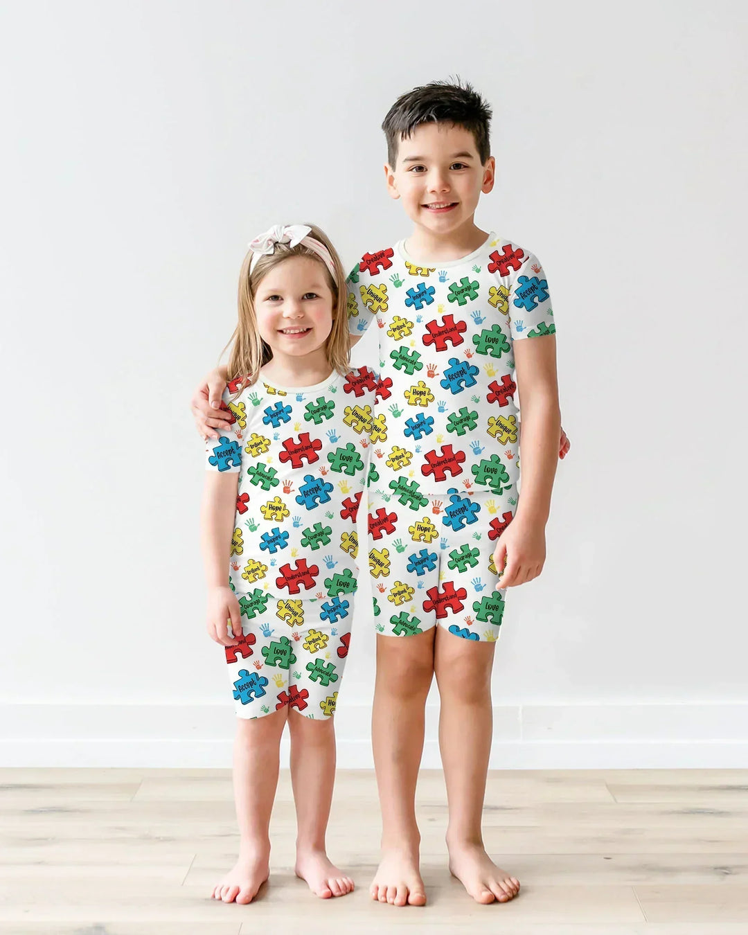 Puzzle You Are Bamboo Two Piece Short Sleeve Shorts Pajama Set