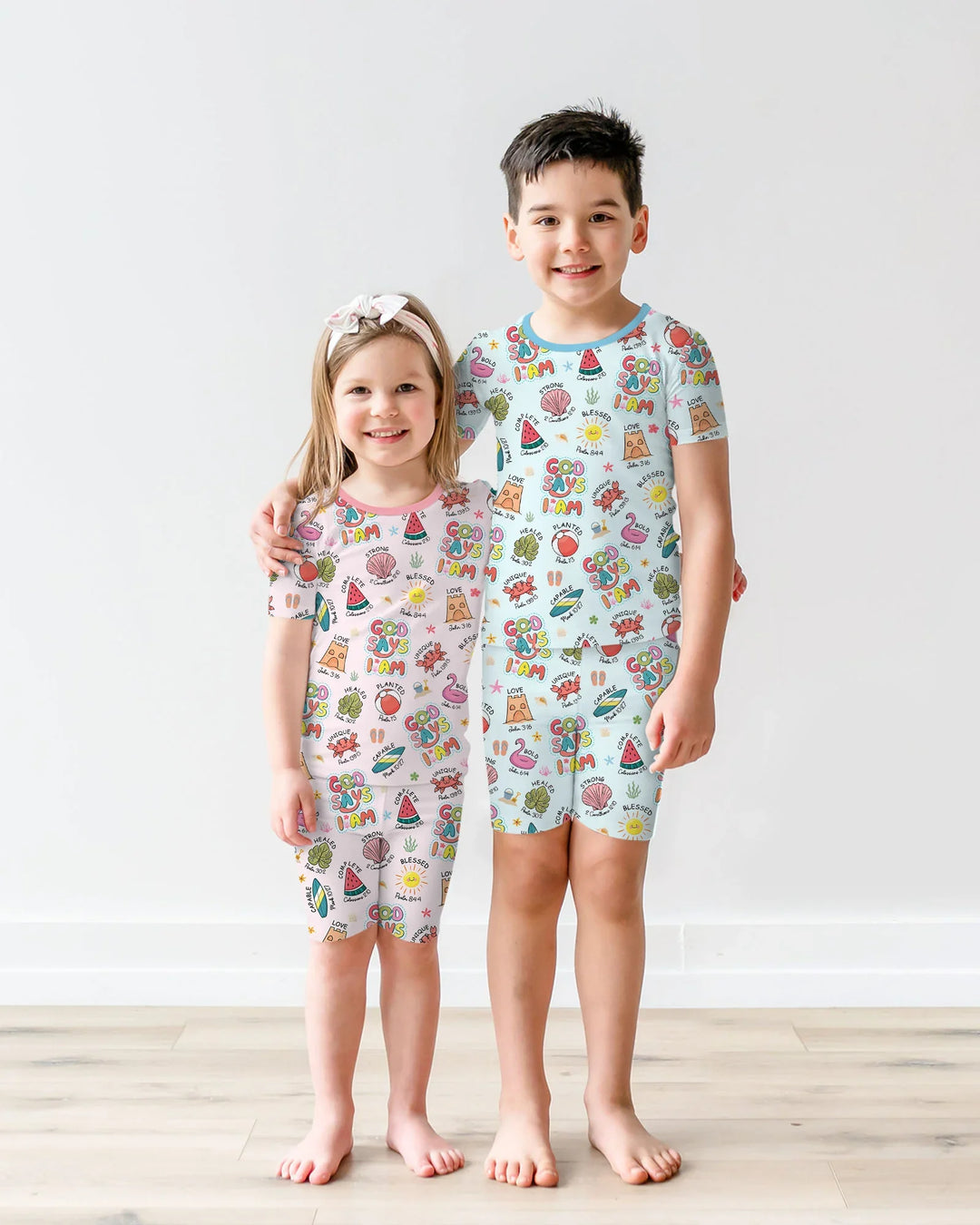 Ocean Breeze, God Says I Am  Bamboo Two Piece Short Sleeve Shorts Pajama Set