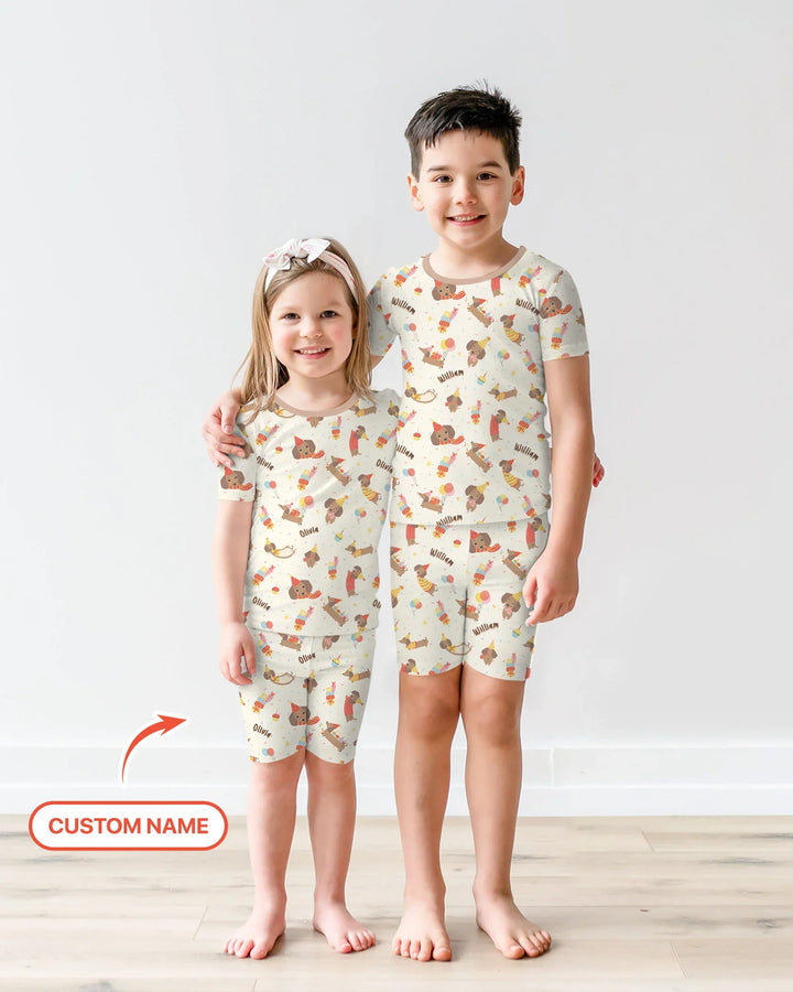 Dachshund Birthday Bamboo Two Piece Short Sleeve Shorts Pajama Set