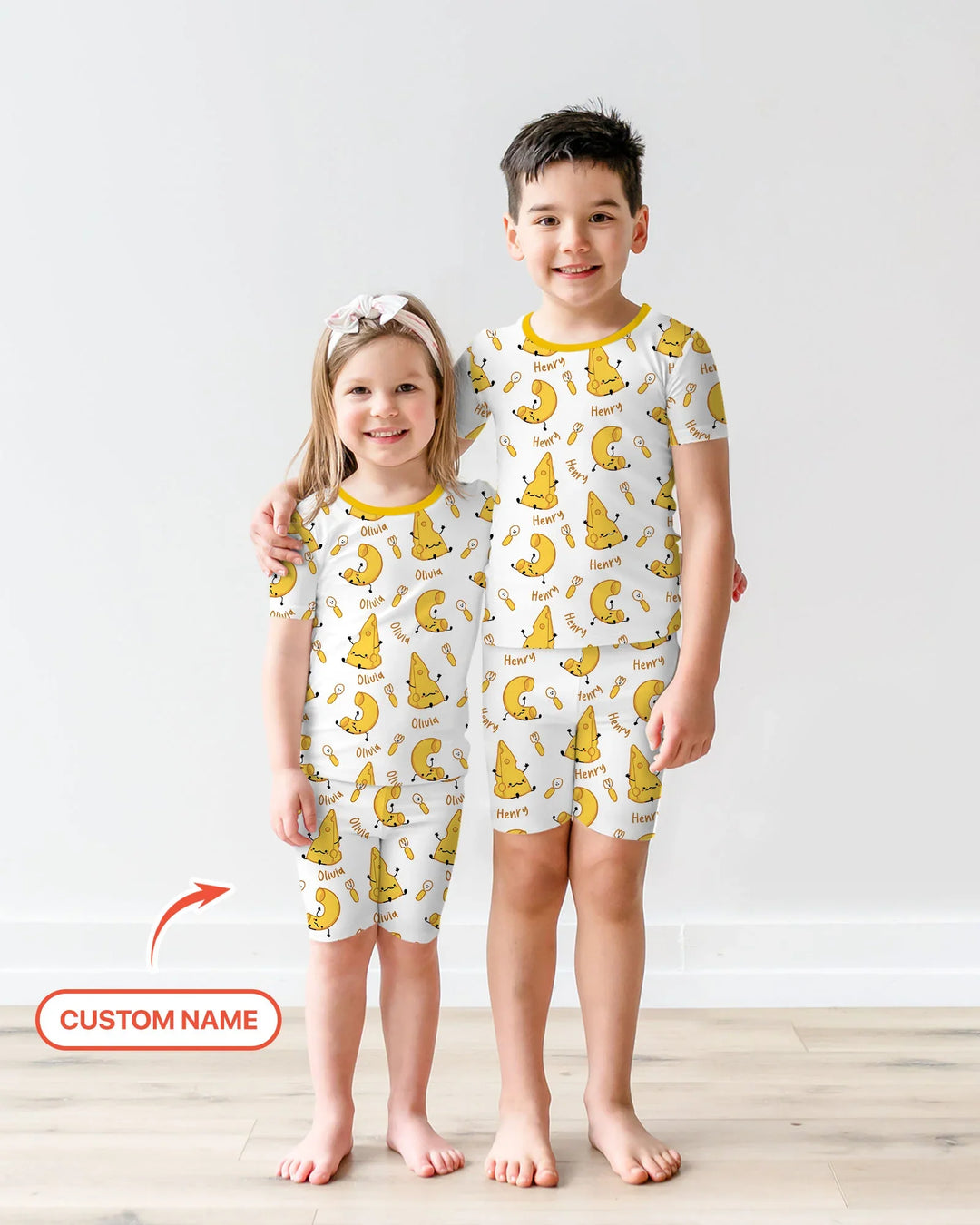 Custom Name Mac & Cheese Club Bamboo Two Piece Short Sleeve Shorts Pajama Set