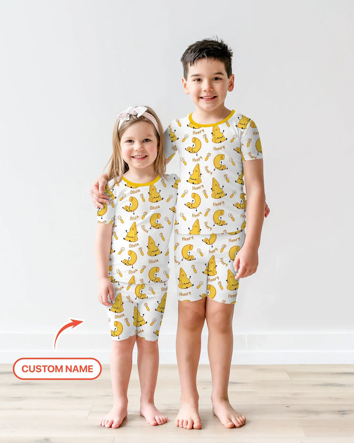 Custom Name Mac & Cheese Club Bamboo Two Piece Short Sleeve Shorts Pajama Set