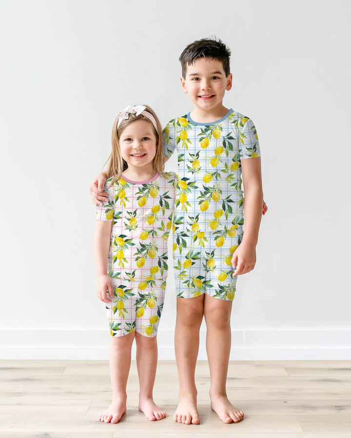 Mediterranean Lemons Family Matching Bamboo Two Piece Short Sleeve Shorts Pajama Set