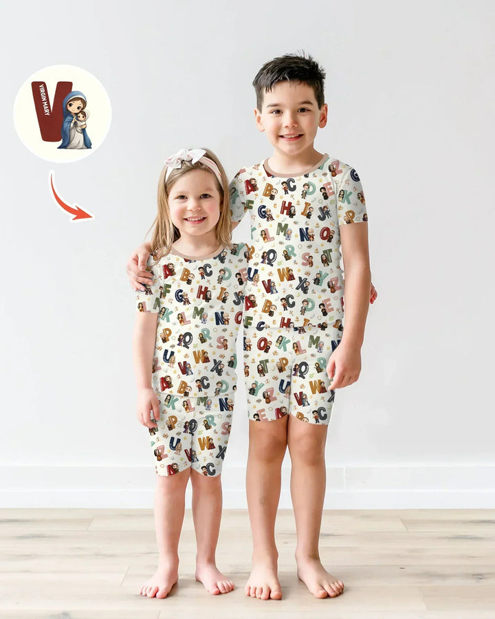 Catholic Saint ABCs Bamboo Two Piece Short Sleeve Shorts Pajama Set