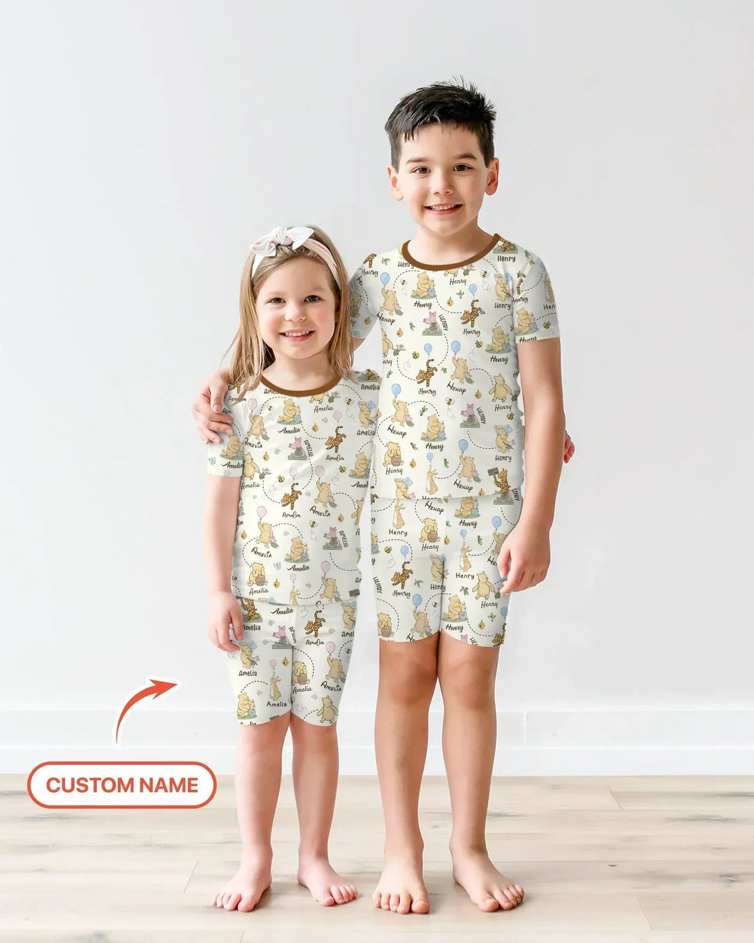 Once Upon A Bear Custom Name Bamboo Two Piece Short Sleeve Shorts Pajama Set