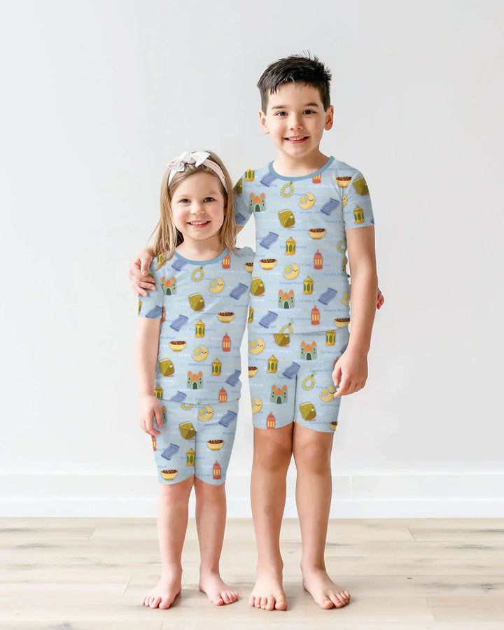 Ramadan Mubarak Family Matching Bamboo Two Piece Short Sleeve Shorts Pajama Set