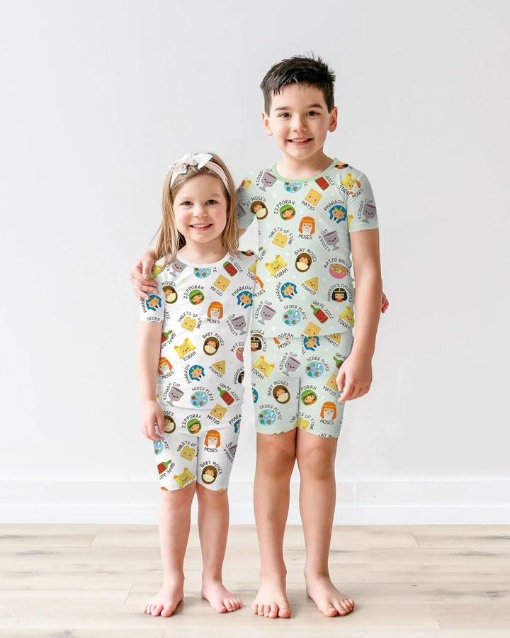 Cute Passover Characters Bamboo Two Piece Short Sleeve Shorts Pajama Set