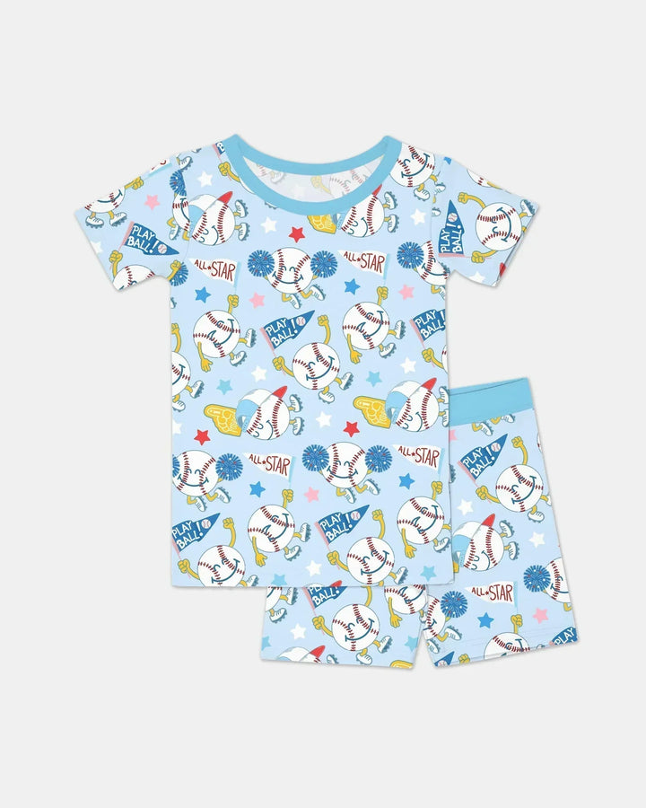 Baseball Crew Bamboo Two Piece Short Sleeve Shorts Pajama Set