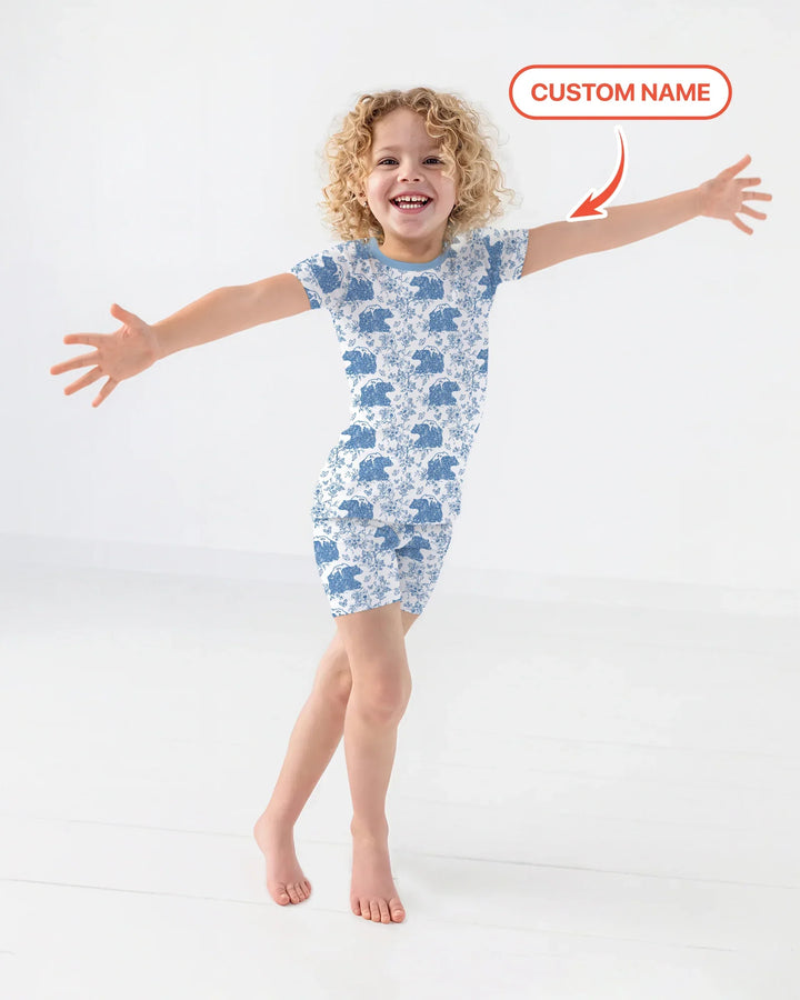 Custom Name Mama Bear Toile Bamboo Two Piece Short Sleeve Shorts Pajama Set
