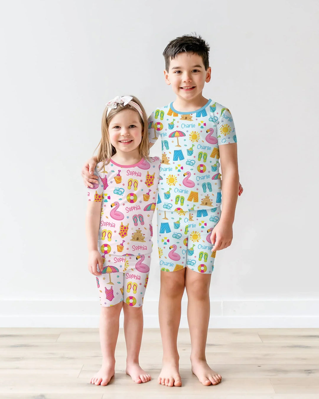 Custom Name Summer is Fun Bamboo Two Piece Short Sleeve Shorts Pajama Set