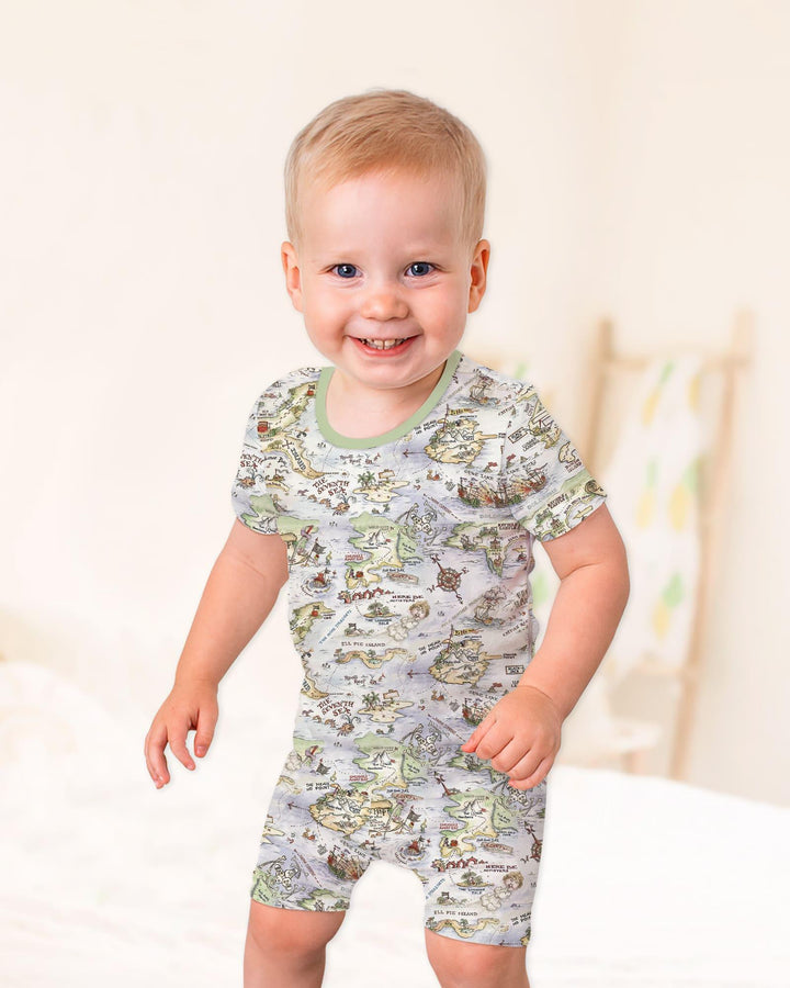 Pirate Treasure Map Daddy & Baby Matching Bamboo Two Piece Short Sleeve Shorts Pajama Set