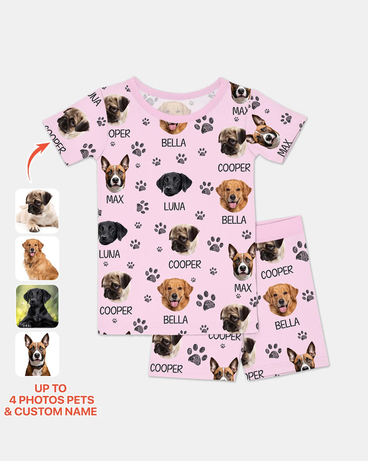Custom Photo With Paw For Dog Lovers Bamboo Two Piece Short Sleeve Shorts Pajama Set