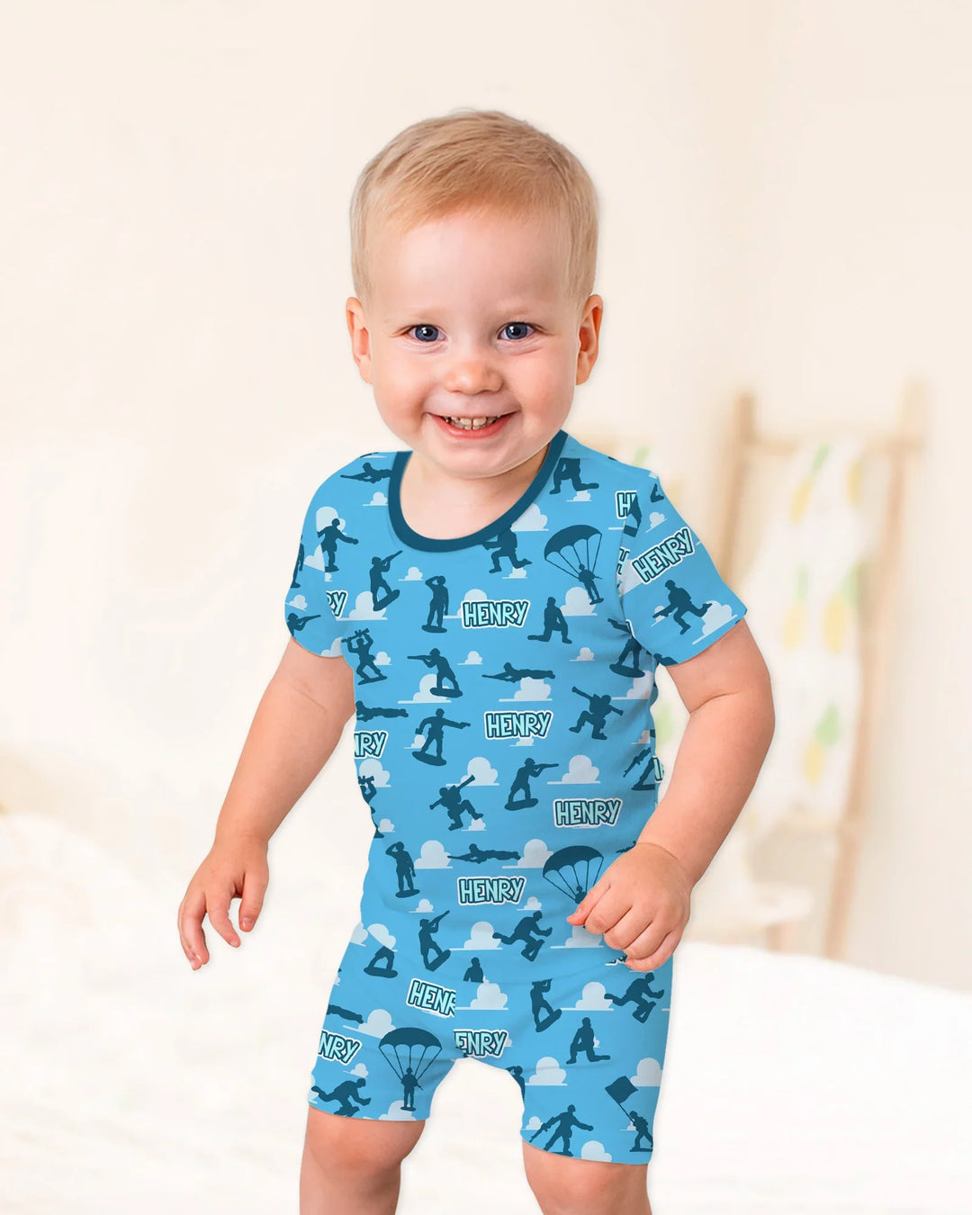 Army Men Memorial Day Bamboo Two Piece Short Sleeve Shorts Pajama Set