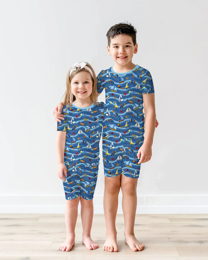 Blue Sail La Vie Family Matching Bamboo Two Piece Short Sleeve Shorts Pajama Set