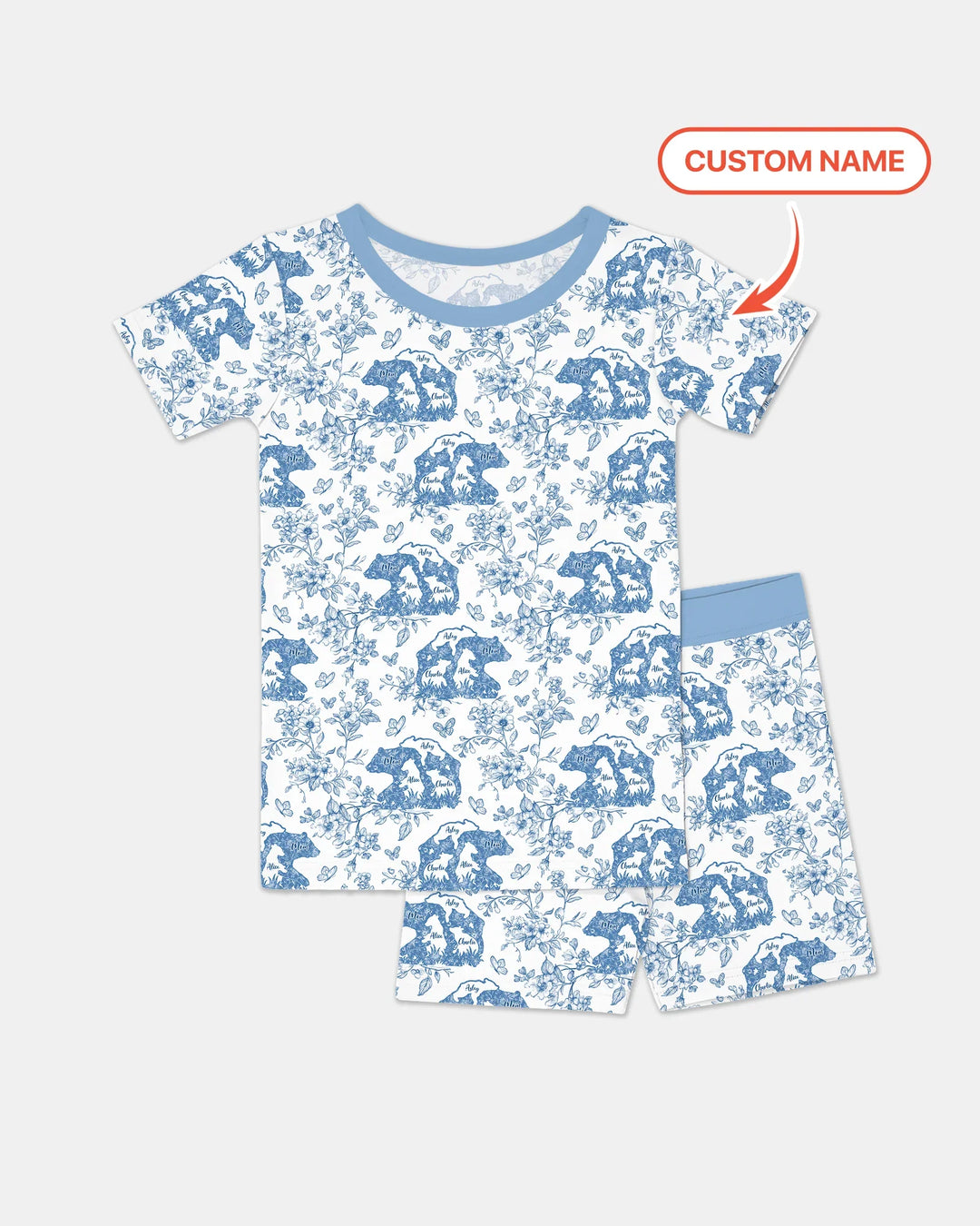 Custom Name Mama Bear Toile Bamboo Two Piece Short Sleeve Shorts Pajama Set