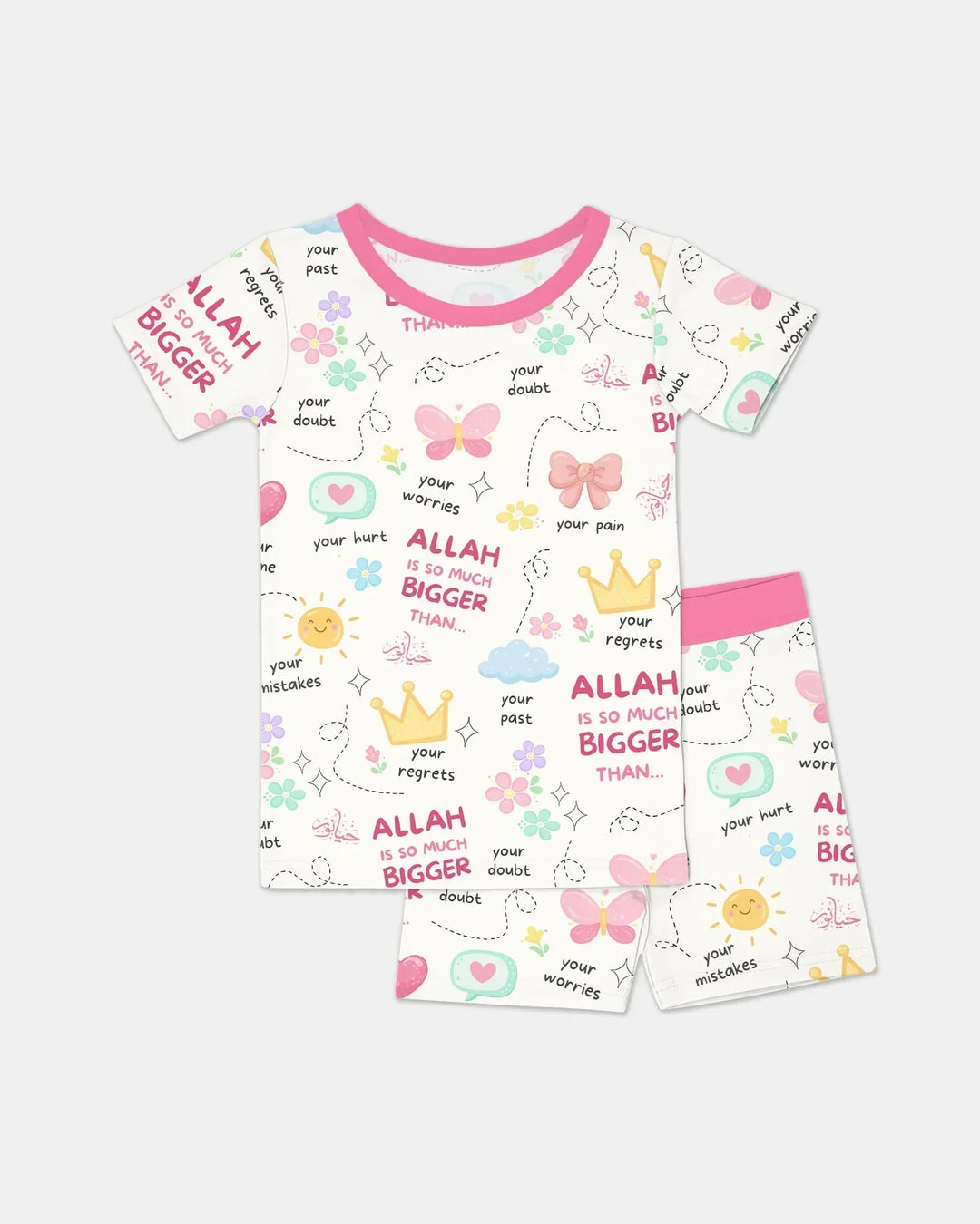 "Allah Is So Much Bigger Than..." Family Matching Bamboo Two Piece Short Sleeve Shorts Pajama Set