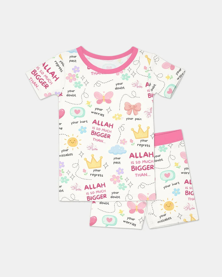 "Allah Is So Much Bigger Than..." Family Matching Bamboo Two Piece Short Sleeve Shorts Pajama Set