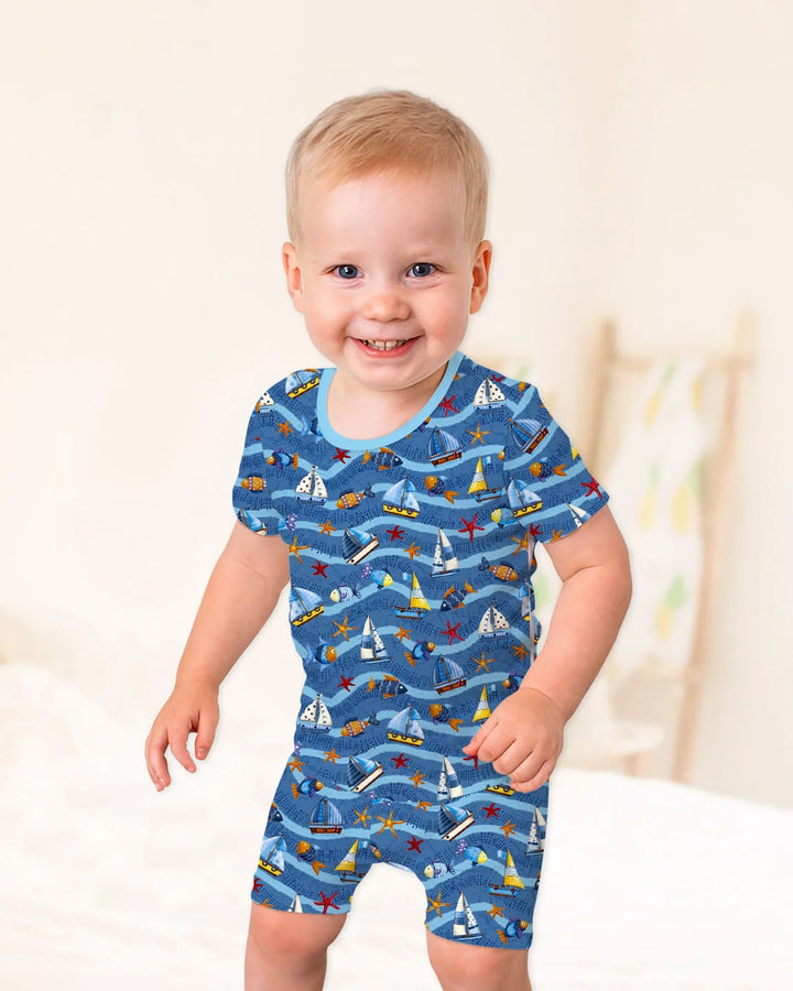 Blue Sail La Vie Family Matching Bamboo Two Piece Short Sleeve Shorts Pajama Set