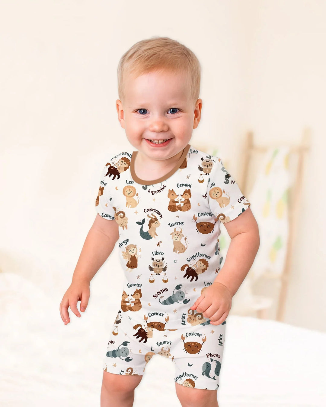 Cute Kids Horoscope Bamboo Two Piece Short Sleeve Shorts Pajama Set